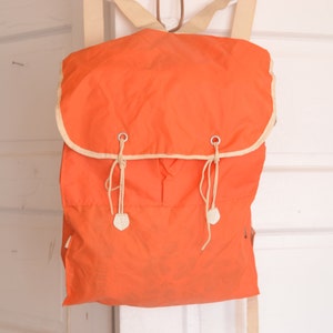 Vintage 70's Orange Light Weight Nylon Backpack Rucksack / ITEM420