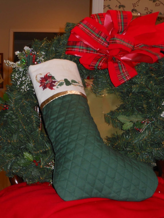 Cross Stitch Cuff Quilted Christmas Stocking