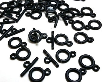 B304BP / 4Sets / 20Sets / Inner D5mm x Bar 14mm - Matte Black Plated Petite Toggle Clasp / Rod N Ring Clasp Findings