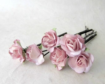Wedding Hair Flowers, Blush Pink Flower Hair Pins, Wedding Hair Accessories, Crepe Paper Flower, Dusty Pink Rose Hair Clip, Floral Bobby Pin
