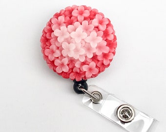 Handmade Red Resin Flower Cabochon Alligator Swivel Clip Retractable ID Badge Reel / Name Badges / ID Badge Holder Great Gift