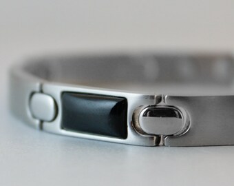 Black Jade Bracelet - Mens Bracelet - Stainless Steel