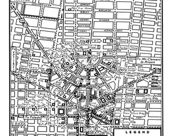 1949 Vintage Map of Detroit Michigan Print Poster