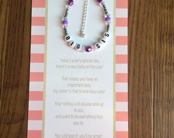 Big sister bracelet-big sister gift-big sister card-new baby gift