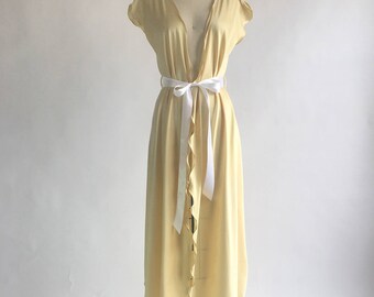 1980s Soft Yellow Flutter Trim Robe by Georgette Trabolsi for Saks Fifth Ave