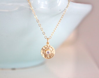 Gold Necklace, Dainty Gold Necklace, Gold Disc Necklace, Tiny Gold Necklace Bridesmaid Necklace gifts for her best friend gift mothers day