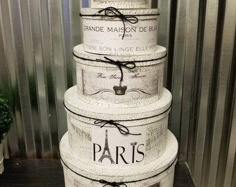 Stacking Boxes Paris Chic Decorative Storage Box Set Shabby French Cottage Chic Hat Box Round Storage Boxes Farmhouse Nesting Box