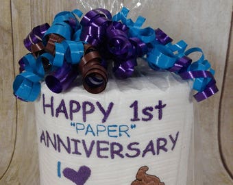 Paper Anniversary - First Anniversary for him or her - Persoanlized - Custom made Embroidered 1st Anniversary Toilet paper - funny gift