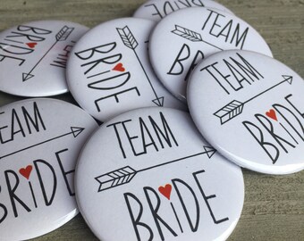 Team Bride Buttons, Team Bride Badges, Pins, Bachelorette Party Decor, Bachelorette Party Buttons, Bridal Party Gift, Arrow, Bridal Shower