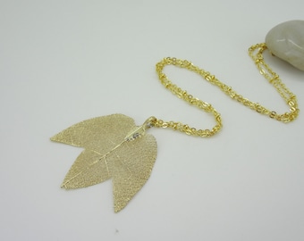Golden personality long leaves specimens fashion necklace