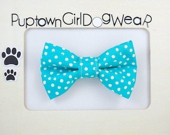 Dog Bow Tie Aquamarine Bow Tie Wedding Bow Tie Photo Prop Ocean Blue Bow Tie Polka Dot Bow Tie for Dogs