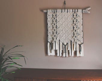 FREE SHIPPING>>>>>100 % Cotton Large Macrame Wall Hanging on Driftwood - Ready to Ship
