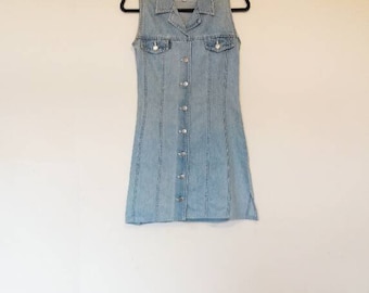 Denim Button Down Dress Vintage Mini Dress Blue Denim Button Through Dress Women's Vintage Denim Mini-Dress Ladies Small Vintage Dress Blue