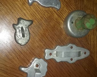 5 vintage cookie cutters, aluminum cookie cutters, rustic decor,