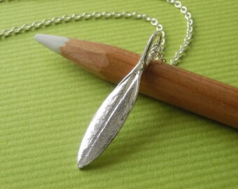 Small Olive Leaf Pendant Necklace - Pure Silver Real Olive Leaf Pendant, Simple Leaf Jewelry, Every Day Jewelry