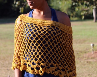 Gold Crochet Poncho - Crochet Poncho - Women's Poncho - Teen Crochet Poncho - Crochet Cover-up M148