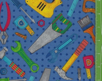 Tool Time, Tools on Blue,Blank Quilting