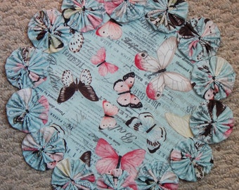 Butterflies on Blue 12" Yo Yo Doily