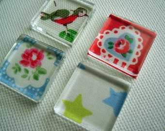 Set of 4 Supercute Cath Kidston Print Glass Fridge / Glass Tile / Kitchen Magnets Super strong / ready to ship