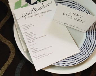 DIY Printable Thanksgiving Menu, Buffet Cards, Place cards, Give Thanks
