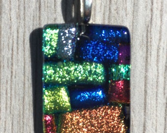 Dichroic Fused Glass Pendant - Rainbow Mosaic Pendant