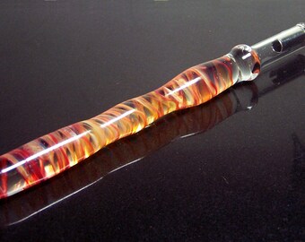 Rasberry and orange swirls handformed glass calligraphy & drawing dip pen fitted with changeable nib holder