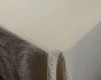 1960s Vintage Seersucker Tablecloth or Upcycle Fabric in Butter Yellow, 80 x 110, Home Sewing Fabric, Cotton Seersucker, Upcycle Linens