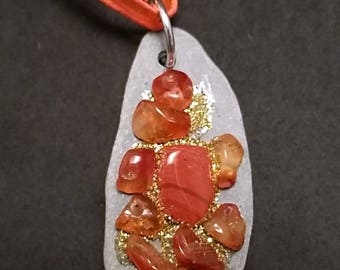 Carnelian Pebble Pendant with Natural Healing Crystals