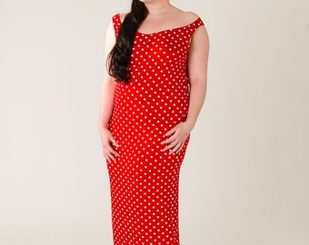 Red Polka Dot Column Dress UK16