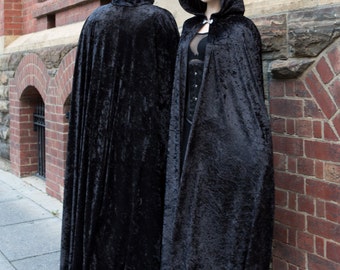 Long Black Crushed Velour Cloak