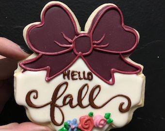 Hello fall bow plaque cookies