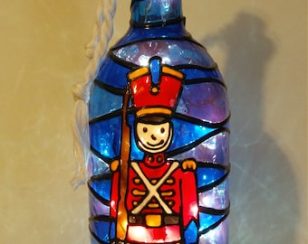 Nutcracker Bottle Lamp Stained Glass look handpainted