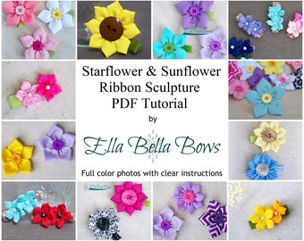 Sale Price ** Instant Download, Starflower & Sunflower Ribbon Sculpture TUTORIAL in PDF