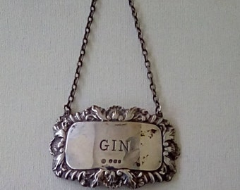 Vintage Sterling Silver Spirit Label Gin Decanter Label Francis Howard Sheffield Silver