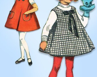 1960s Vintage Simplicity Sewing Pattern 5159 Toddler Girls A Line Dress Size 2