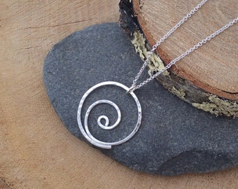Silver Spiral Necklace, Argentium Sterling Silver Pendant