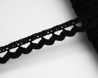 Lace trim 11 mm black, bobbin lace, 1 meter Ribbon lace