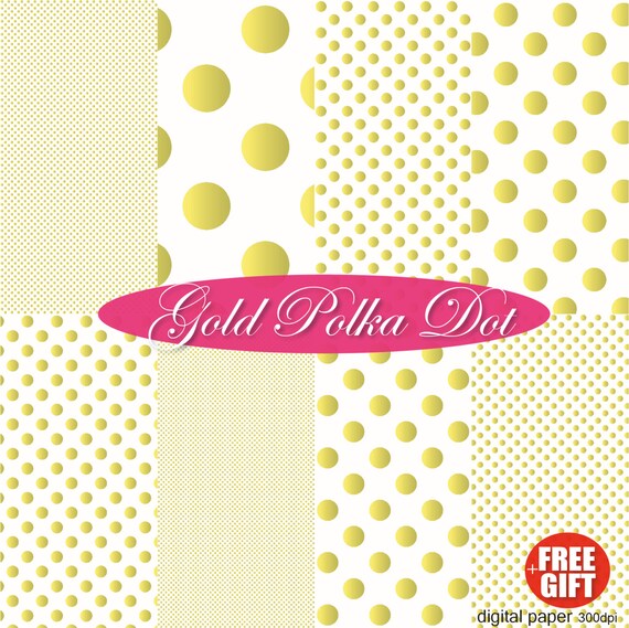 Gold polka dot digital paper Gold decor Gold print clipart gold party Gold picture frame background Yellow gold engagement invitation girl