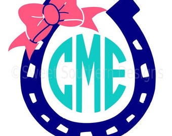 Horseshoe monogram with bow SVG instant download design for cricut or silhouette