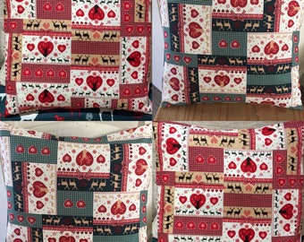 4 x 16" Decorative Shabby Chic Patchwork Love Heart/Reindeer