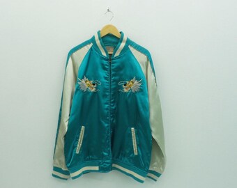 Sukajan veste VINTAGE Sukajan Bomber Jacket Sukajan Dragon veste japonais brodé taille traditionnel Satin Veste homme LL