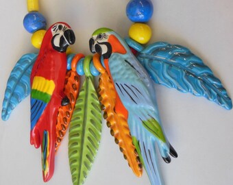Vintage Ruby Z Candace Loheed Bead Necklace Parrot Theme 20"