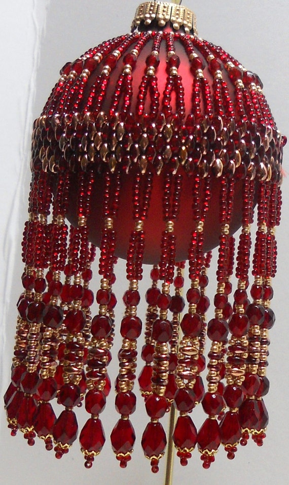Pattern For Beaded Christmas Ornament Cover Ruby Gold