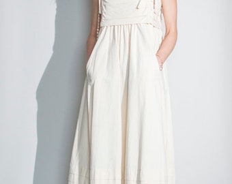 vintage 1970s cream cotton Laura Ashley apron pinafore dress UK10 EUR38