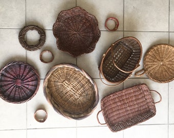 Dark Woven Wall Basket Set/10 Rustic Large Basket Wall Hanging | Rustic Home Decor