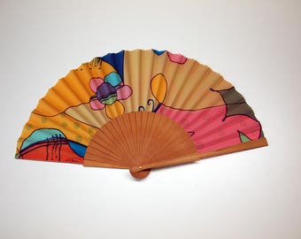 Hand fan Handpainted Silk- Abanico- Wedding gift- Giveaways- Bridesmaids- Spanish hand fan - 17 x 9 inches (43 cm x 23 cm)