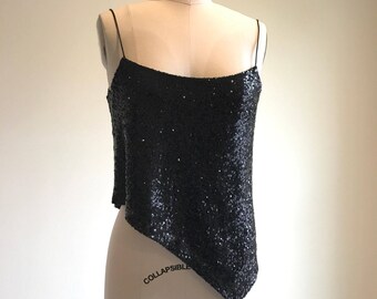 Black Sequin Asymmetrical Top ON SALE Only One Left