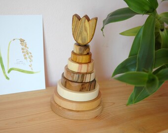 Montessori Baby Stacking Toy, Montessori Toddler Stacking Toy, Wooden Ring Stacker, Waldorf toy, Toddler Gift