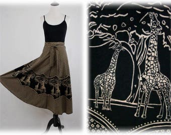 Vintage Elephant Print India Cotton Skirt