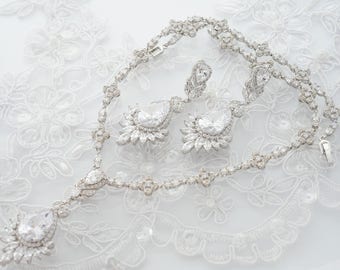Bridal Jewellery Set Wedding Jewelry Set Silver Jewelry Set Bridal Earrings and Bridal Necklace Clear Crystal Vintage Bridal Jewelry Set